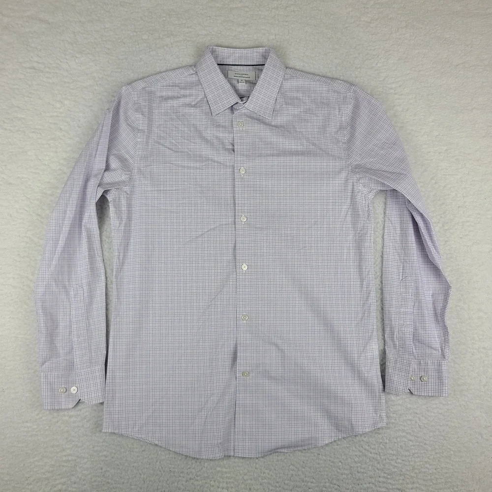 Banana Republic Dress Shirt Mens Medium Purple Pink Check Wrinkle Resistant Slim